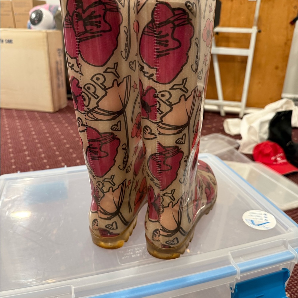 Coach Pink Floral Women's Rain Boots - Picture 2 of 3